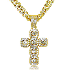 สร้อยคอจี้รูปกางเขนประดับเพชรแบบ Iced Out สไตล์ฮิปฮอป พร้อมสร้อยคิวบาลิงค์ สำหรับผู้ชาย นักขี่มอเตอร์ไซค์  นักเต้นสตรีทแดนซ์ เครื่องประดับคอ - Product Image 4