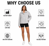 Manteau court matelassé personnalisé pour femme, 200g de rembourrage, col montant, gris chiné, fermeture éclair et boutons-pression, coupe ample, veste d'hiver pour femme