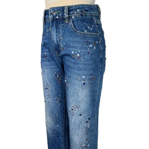 Jeans de Mezclilla Brillantes con Cuentas, Diseño Personalizado de Fábrica, Pantalones Largos de Cintura Alta con Pierna Ancha para Mujer, Jeans Casuales de Mezclilla para Mujer - Product Image 2
