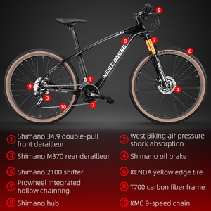 Bicicleta de Montaña T700 de Fibra de Carbono, 27 Velocidades, Frenos de Disco Hidráulicos, <span class=keywords><strong>Cuadro</strong></span> de Aleación de <span class=keywords><strong>Aluminio</strong></span>, Ruedas de 27.5 Pulgadas, Ligera - Product Image 2