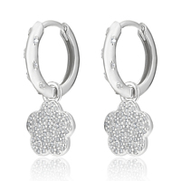 925 Sterling Silber Rhodium-Plattiert Minimalistische Mikro-Zirkon Blumen-Creolen Fünfblättriges Kleeblatt-Design Damengeschenk Hochzeit