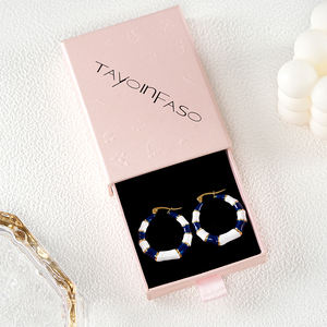 Pendientes de Aro de Cerámica 304 316, Disponibles en Azul, Blanco y Dorado, Pendientes de Moda Geométricos Vintage para Mujer - Product Image 6