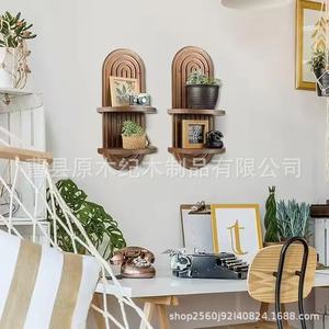Wooden Wall Mounted <b>Shelf</b> Double Layer Irregular Shape For <b>Bedroom</b> Living Room Storage Display Rack - Product Image 2