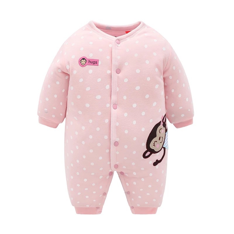 Pink dot monkey quilted cotton