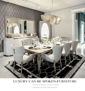 不锈钢腿现代豪华天然大理石顶级餐桌层压桌子套装矩形形状餐桌10座椅子 - Product Image 5