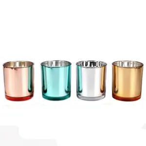 Hot sale Luxury empty electroplated 10oz 300ml rose gold glass candle jar cup In Bulk for candle making