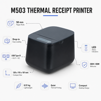 Printer Thermal Struk 58mm Desktop Ringkas dengan Pemasangan Kertas Mudah, Printer POS USB Rendah Kebisingan untuk Resepsionis Hotel