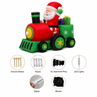 Décoration de Noël gonflable géante de 1,5 m pour extérieur, Père Noël au volant d'un train avec boîtes cadeaux, écologique