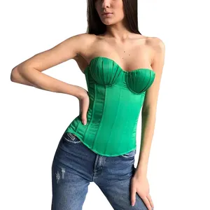Fashion New Summer Quality Silk Crop Top Sexy Bustier Woman Shirt Satin Corset Crop Short Tank Top For Women