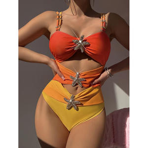 2026 도매 그라데이션 홀로우 아웃 스타 비키니 2026 신상품 심플하고 섬세한 백리스 수영복 세트 - Product Image 3