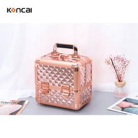 Valise de maquillage en aluminium avec couvercle brodé, grande valise de maquillage portable, 6 plateaux, rangement professionnel pour le maquillage