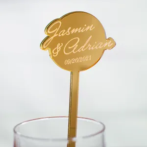 Wedding Monogram Stirrers Personalized Mirror Gold Acrylic Stirrers Engagement Monogrammed Drink Stirrers Couples Initials