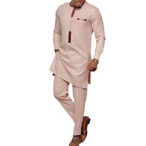 Ensemble de caftan à manches longues de style africain de luxe pour hommes, détail de broderie, <span class=keywords><strong>tenue</strong></span> deux pièces personnalisable pour les fêtes de mariage, grande taille - Product Image 1