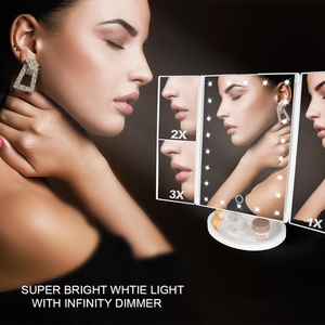 Bán Nóng Tùy Chỉnh Tri-gấp Ba Cách Máy Tính Để Bàn Đứng Di Động Gấp Magnifying Trifold Bảng Led Trang Điểm Vanity Gương - Product Image 6