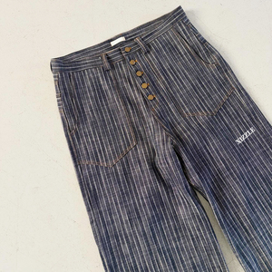 Custom Oversized Heavyweight 14 Oz Vintage Denim Baggy Jeans Men High Quality Button Denim Stripe Design Jeans <b>Pants</b> Wholesale - Product Image 2
