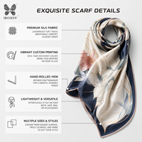 Foulard carré en soie de mûrier 100% sur mesure, imprimé floral botanique, bordure superposée, ourlet roulé à la main pour femme, vente en gros