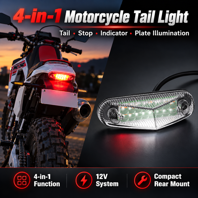 KS22-010 12V 4-in-1 Motorcycle LED Tail Light with Brake Turn Signal and License Plate Light IP65 for Motorcycle Scooter ATV