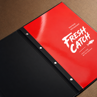 Menu personnalisé en cuir PU gaufré, reliure à vis, pages de menu imprimées en couleur pour restaurant de fruits de mer