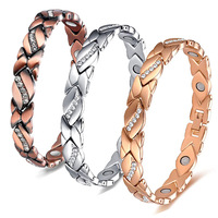 Bracelet magnétique détachable en bronze brossé vintage avec cristaux, alliage plaqué or, bijoux chic et tendance pour femmes, vente en gros