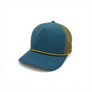 Gorra Trucker Casual Personalizada de 5 Paneles de Pana Azul con Cuerda Amarilla y Malla Beige en la Parte Trasera, Venta al por Mayor, Marca Privada, OEM, ODM - Product Image 2