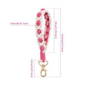Boho fait à la main tissage exquis <span class=keywords><strong>porte</strong></span>-clés perle Bracelet pour femmes poignet <span class=keywords><strong>porte</strong></span>-clés Rose fleur bracelet lanière macramé <span class=keywords><strong>porte</strong></span>-clés - Product Image 4