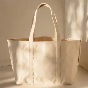 Individuelles Logo Großhandel wiederverwertete Damen-Canvas-Schulter-Tote-Strandtaschen, umweltfreundliche Reise-Baumwoll-Einkaufstasche wiederverwendbare