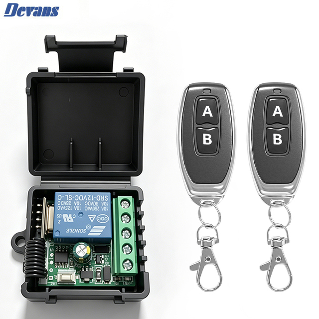 DC 12V 1CH RF 433MHz Wireless Remote Control Switch 10A Relay Receiver Module With Transmitter for Garage Door Light Motor Gate