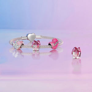 S925 स्टर्लिंग स्लाइवर गुलाबी लाल प्रेम हृदय उपहार महिलाओं के लिए आकर्षक आकर्षण मोती मोती मोती - Product Image 3