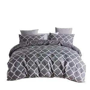 Low Price Geometric Design kutombana Rotary Screen Printing linen 3 Pcs Bedding Adult Duvet bed sheet Cover Sets For Home