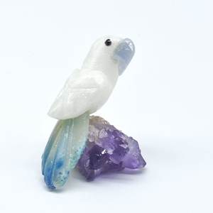 Sculpture de perroquet en agate bleue/calcite blanche/agate bleue/améthyste - Product Image 1