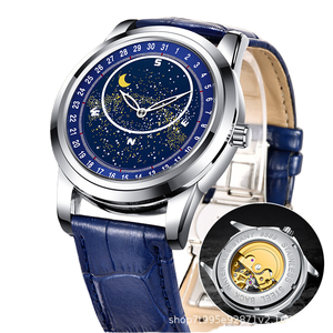 Montre mécanique entièrement automatique pour hommes ciel étoilé rotatif étanche lumineux 20mm cuir main rapide tremble génération cheveux - Product Image 1