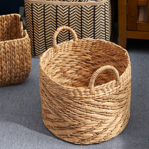 Isidore Round Water Hyacinth Seagrass Woven Basket With Handles 15 X 15 X 11.8 Natural Brown For <b>Clothes</b> Towels <b>Storage</b> - Product Image 3
