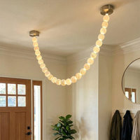 Nouvelle Lampe Suspendue Créative en Pierre Naturelle Albâtre, Style Boule, pour Salon et Hall d'Entrée, Lustre Collier en Albâtre Perlé