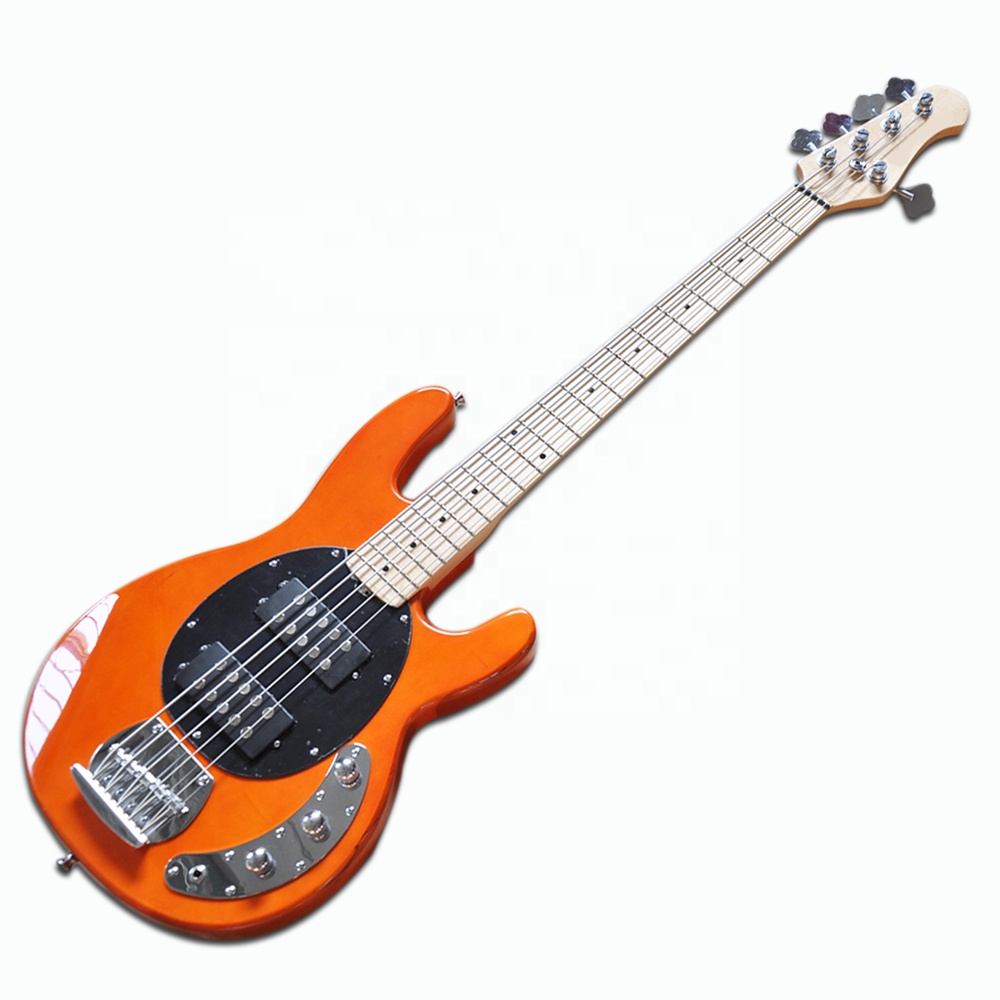 5-string Orange Electric Bass Guitar With Maple Fretboard
