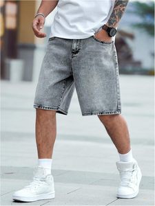Shorts en jean décontractés pour hommes, coupe ample, style vintage délavé à l'acide, broderie, style Y2K, en coton respirant - Product Image 1