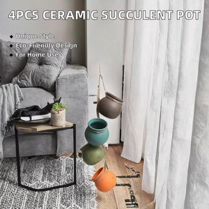 Lot de 4 pots suspendus colorés pour plantes succulentes, jardinières murales en céramique multicolores <span class=keywords><strong>avec</strong></span> <span class=keywords><strong>corde</strong></span> en jute pour salon - Product Image 3