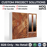 Armoire en acier à 5 portes avec imprimé feuilles tropicales, 2 miroirs et 2 tiroirs, meuble de chambre en métal démontable, placard à vêtements