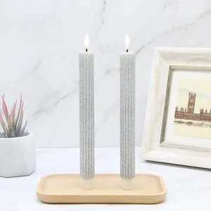 Juego de 2 velas cónicas LED decorativas sin llama parpadeantes eléctricas de boda de cera real de Matti con nueva llama