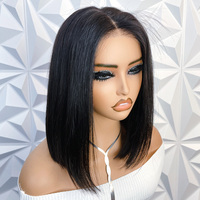 Peluca de Cabello Humano Brasileño Remy con Frente de Encaje sin Pegamento, Estilo Bob, 4X6 HD para Encaje, 180% de Densidad, Corta y Lisa, al por Mayor
