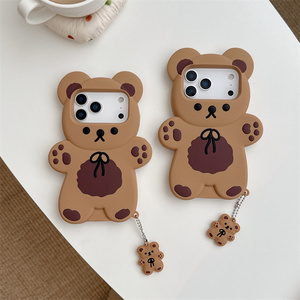Cute 3D Toy Bear Silicone Phone case for iPhone 17 16 15 14 13 Pro Max Cookie charms Cartoon <b>Rubber</b> chain soft <b>ring</b> back Cover - Product Image 2