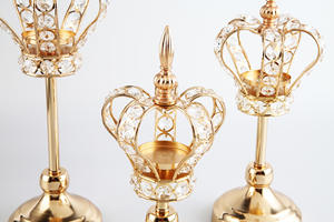 ゴールドクリスタルクラウンキャンドルホルダー燭台ウェディングセンターピーステーブルデコレーションメタルティーライトキャンドルスタンドウェディングデコレーション - Product Image 3