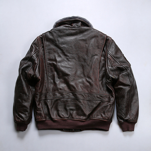 Giacca da Pilota da Uomo in Vera Pelle con Colletto Staccabile in Lana di Cotone Giacca di Volo in Pelle Bovina Gialla - Product Image 3