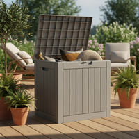 Boîte de rangement intérieure/extérieure en résine durable de 31 gallons (118 L) au design moderne pour jardin, terrasse, organisation portable, rangement de jouets