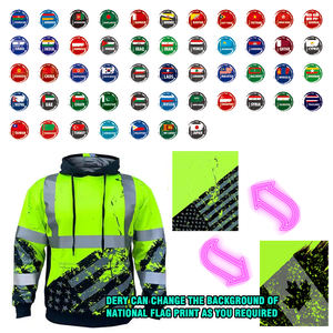 Sweat à capuche de sécurité réfléchissant haute visibilité ANSI classe 3 drapeau américain vêtements de travail pull sweat polyester chaud haute visibilité sweat à capuche - Product Image 6