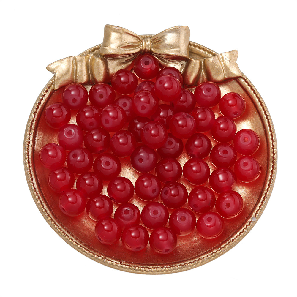 Perles de verre imitation jade - rouge