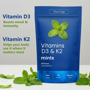 OEM Vitamin D3 K2 Nahrungsergänzungsmittel Zuckerfreie Minztabletten 5000IU 200mcg MK-7 zur Stimmungsverbesserung und Knochengesundheit, Aspartamfrei, Pfefferminzgeschmack - Product Image 2