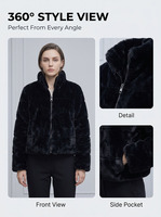 Veste matelassée en fausse fourrure noire à col montant, sans perte de poils, haute densité, avec fermeture éclair, poches, pour femme, minimaliste, chaude, hiver