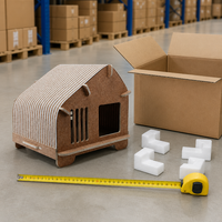 Casa para Gatos de Corcho sin Herramientas, con Techo Inclinado y Parte Superior Corrugada Gris Claro, Casa para Gatos de Ensamblaje Rápido sin Clavos, 430 x 410 x 390 mm