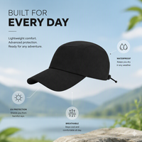 Sombrero de Sol Negro de Ala Larga, Protección UV para Exteriores, Transpirable, Ajustable, Gorra de Ciclismo para Senderismo y Running, Proveedor Mayorista