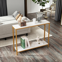 Table d'appoint moderne de luxe élégante à double plateau en bois avec structure en métal doré pour l'entrée d'hôtel et le mobilier de salon